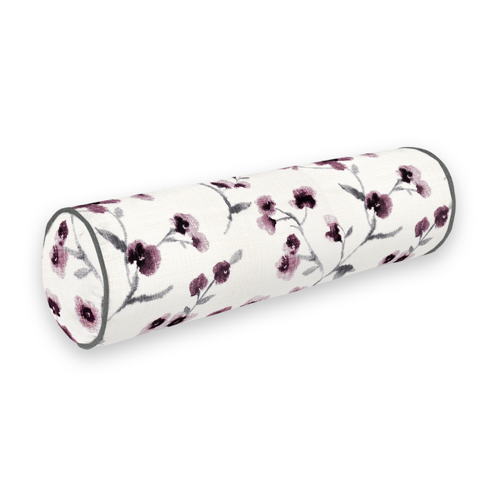 Grape Floral Printed Fabric Bolster Pillow