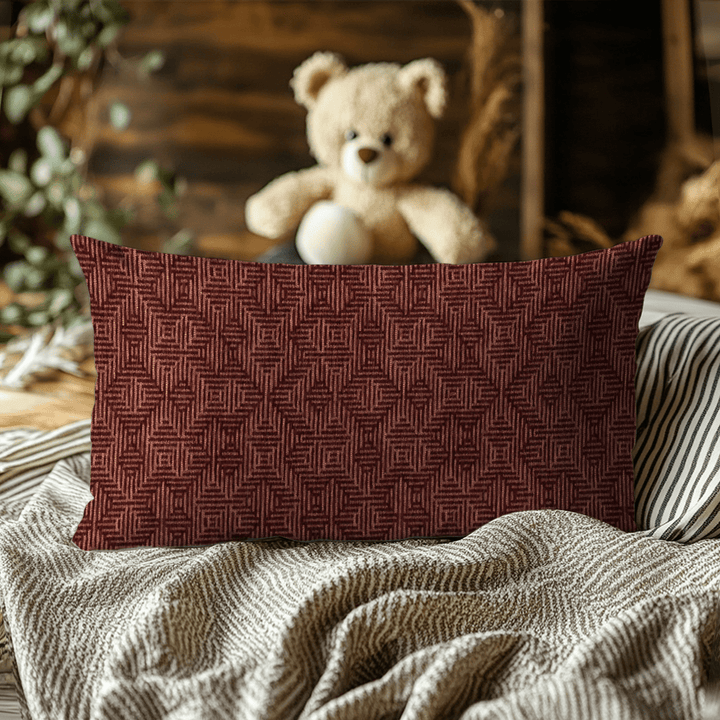 Burgundy Geometric Woven Lumbar Pillow