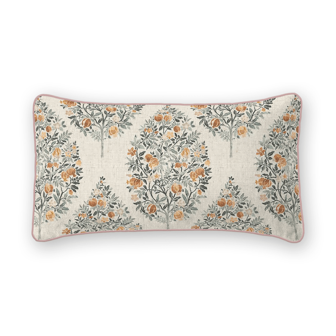 Damask Printed Fabric Lumbar Pillow