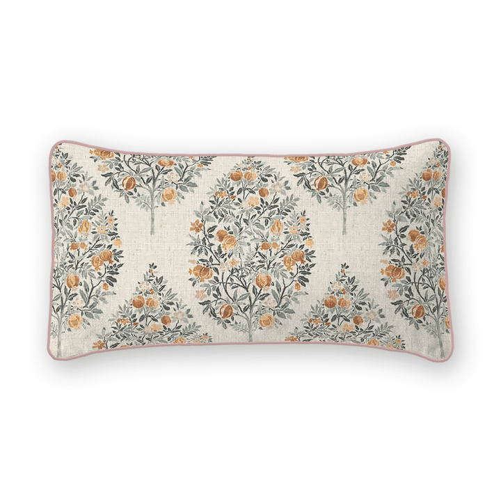 Damask Printed Fabric Lumbar Pillow