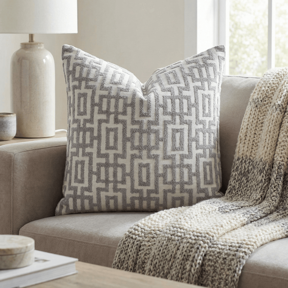 Geometric Chenille Throw Pillow - Nil Wet Weather