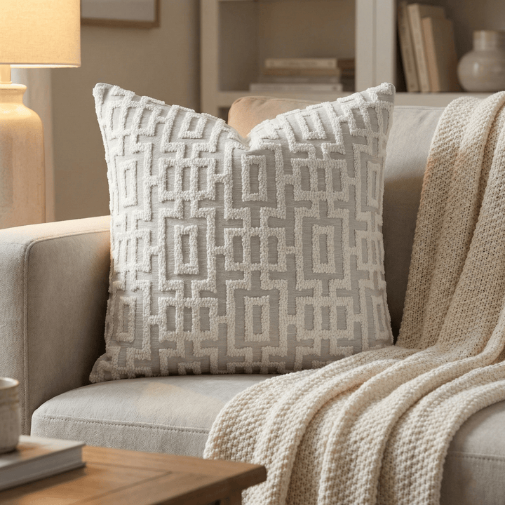 Geometric Chenille Throw Pillow - Nil White
