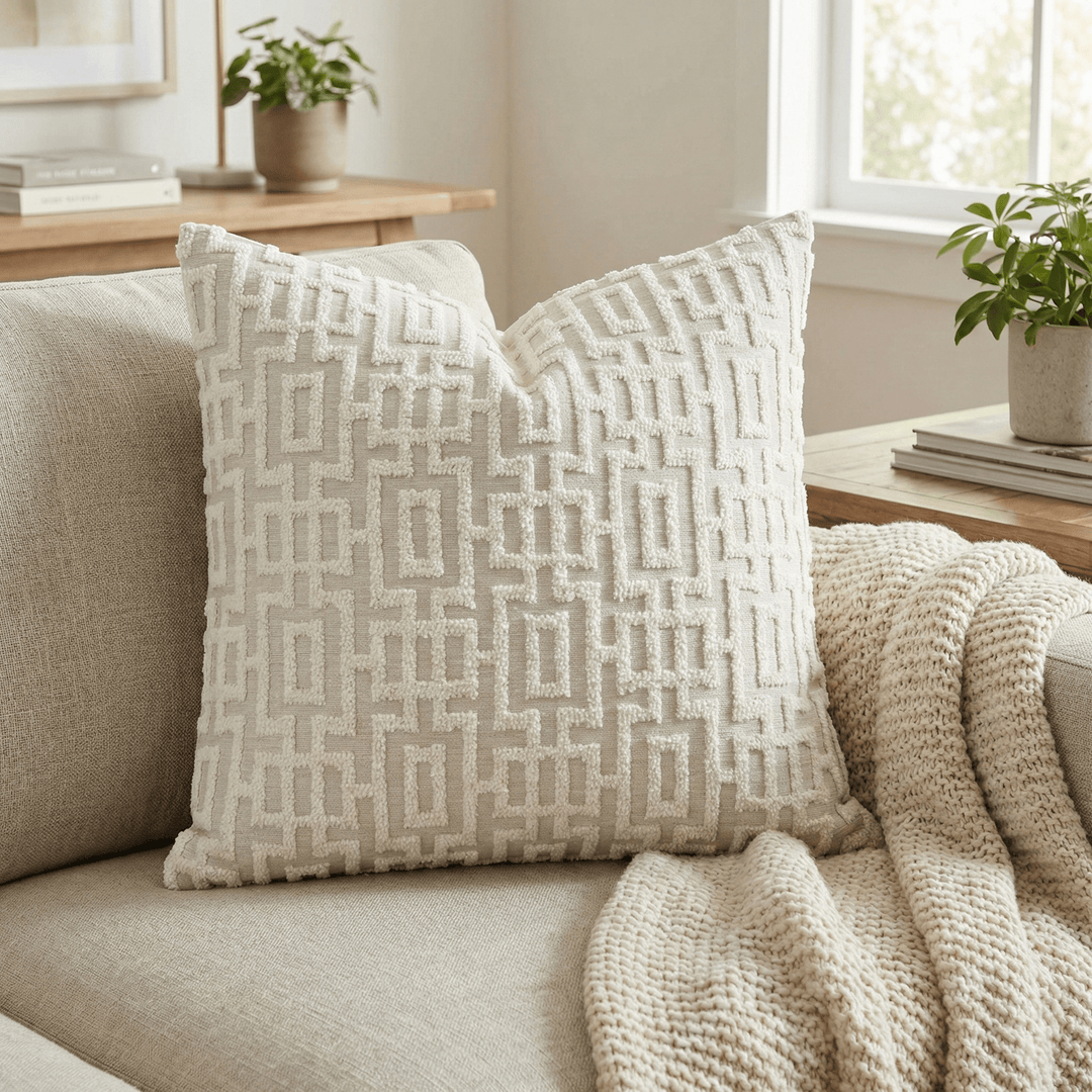 Geometric Chenille Throw Pillow - Nil White