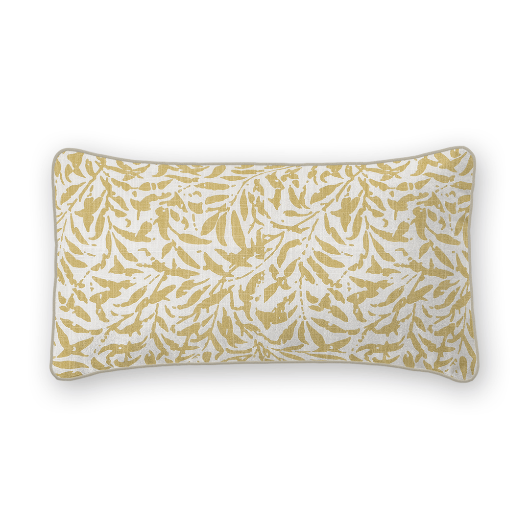 Gold Botanical Printed Fabric Lumbar Pillow