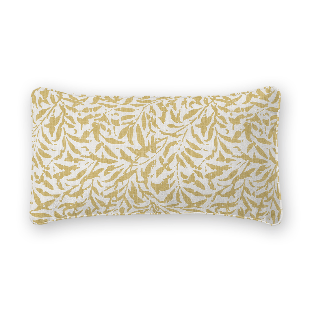 Gold Botanical Printed Fabric Lumbar Pillow