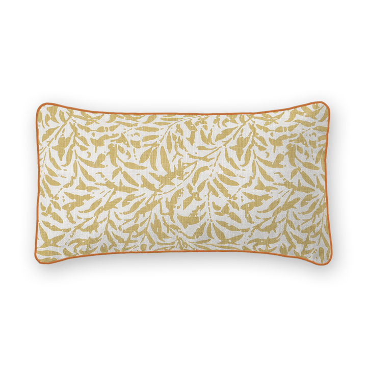 Gold Botanical Printed Fabric Lumbar Pillow