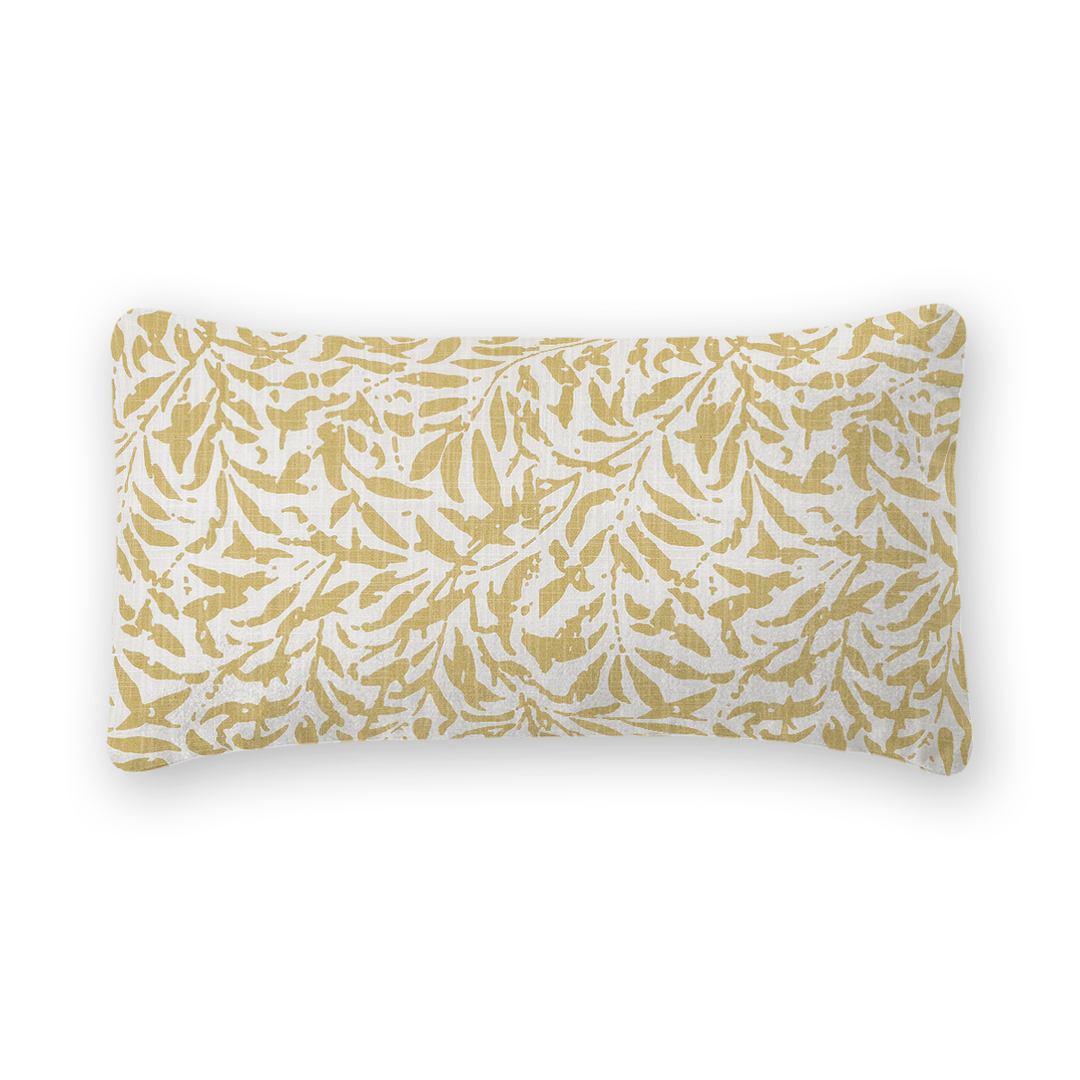 Gold Botanical Printed Fabric Lumbar Pillow