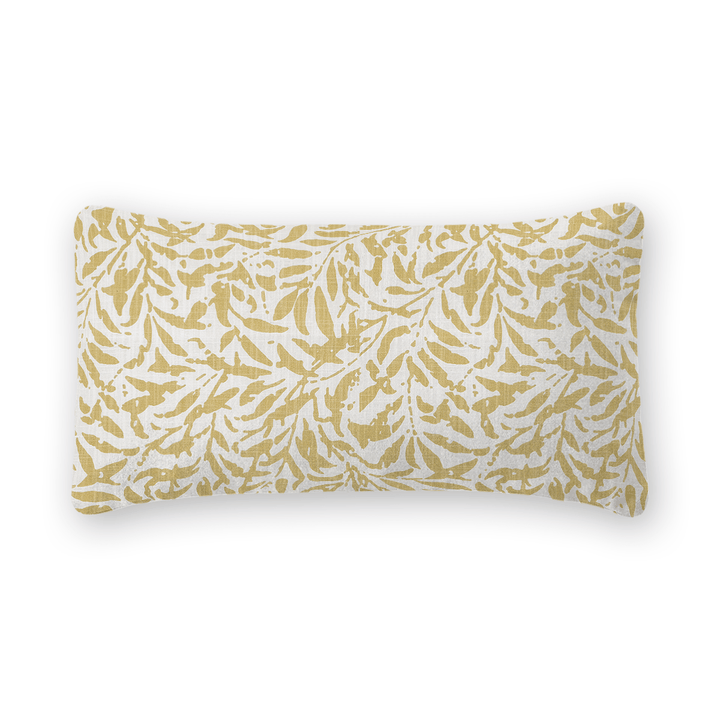 Gold Botanical Printed Fabric Lumbar Pillow