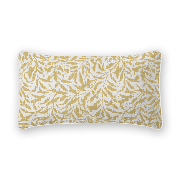 Gold Botanical Printed Fabric Lumbar Pillow