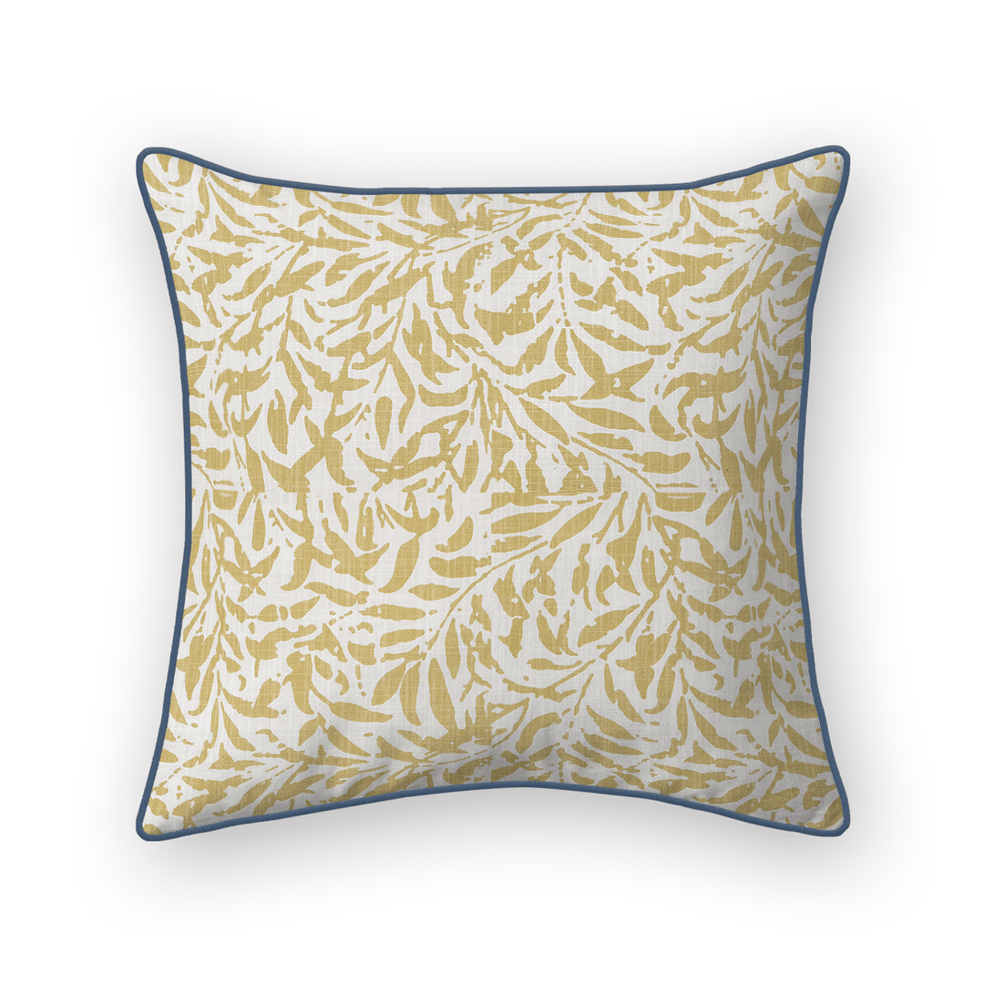 Gold Botanical Printed Fabric Throw Pillow