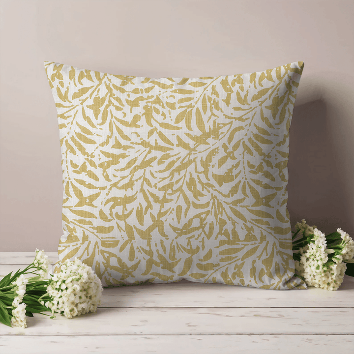 Gold Botanical Printed Fabric Throw Pillow