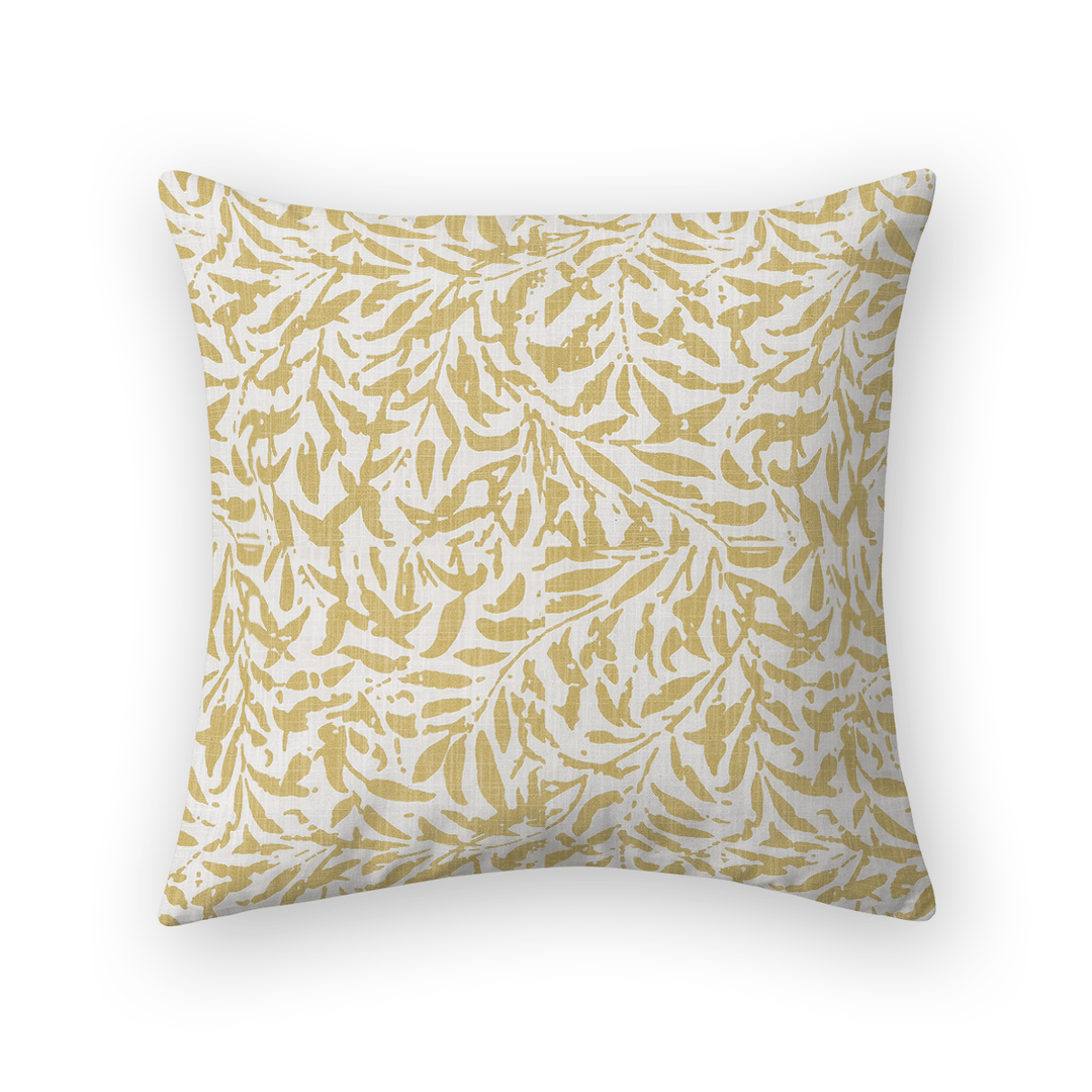Gold Botanical Printed Fabric Throw Pillow