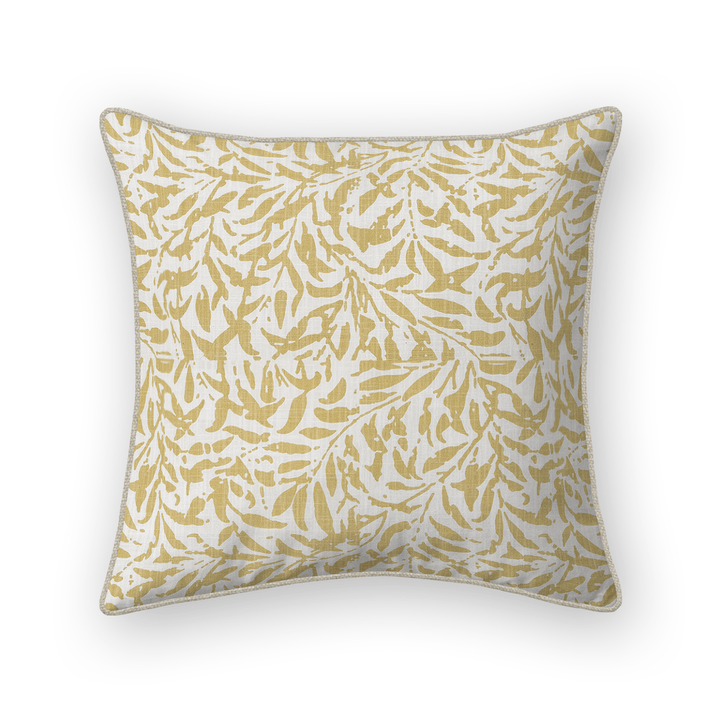 Gold Botanical Printed Fabric Throw Pillow