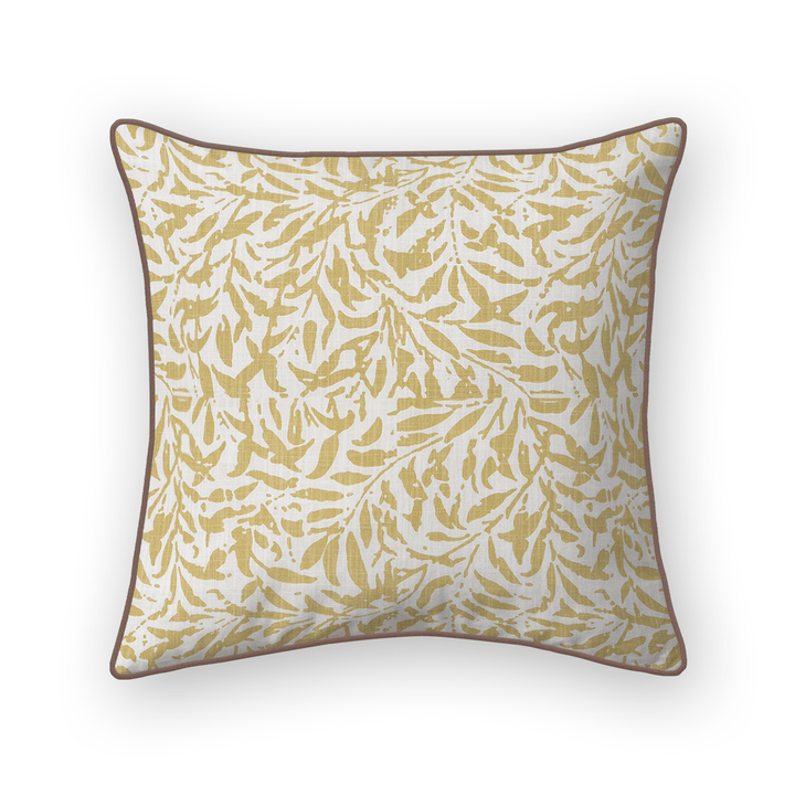 Gold Botanical Printed Fabric Throw Pillow