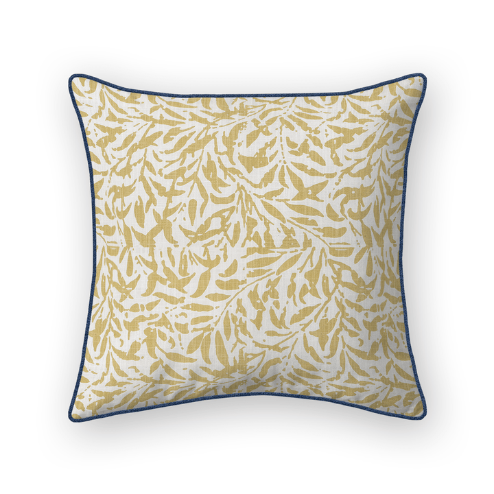 Gold Botanical Printed Fabric Throw Pillow