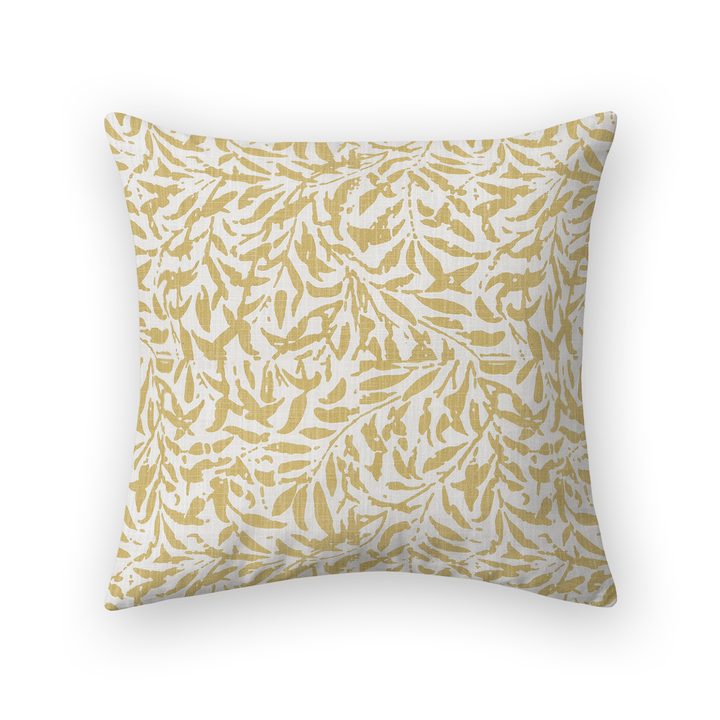 Gold Botanical Printed Fabric Throw Pillow