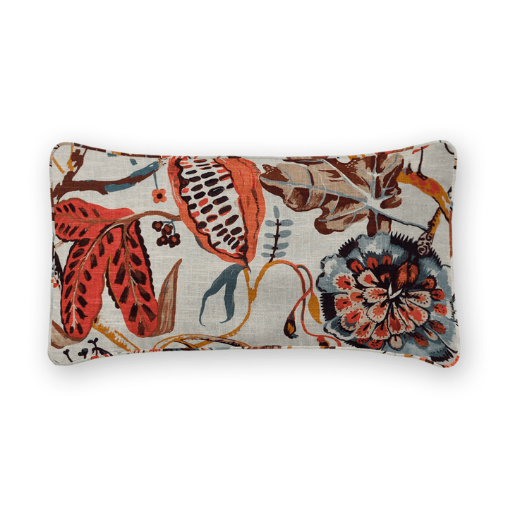 Ivory Floral Printed Fabric Lumbar Pillow