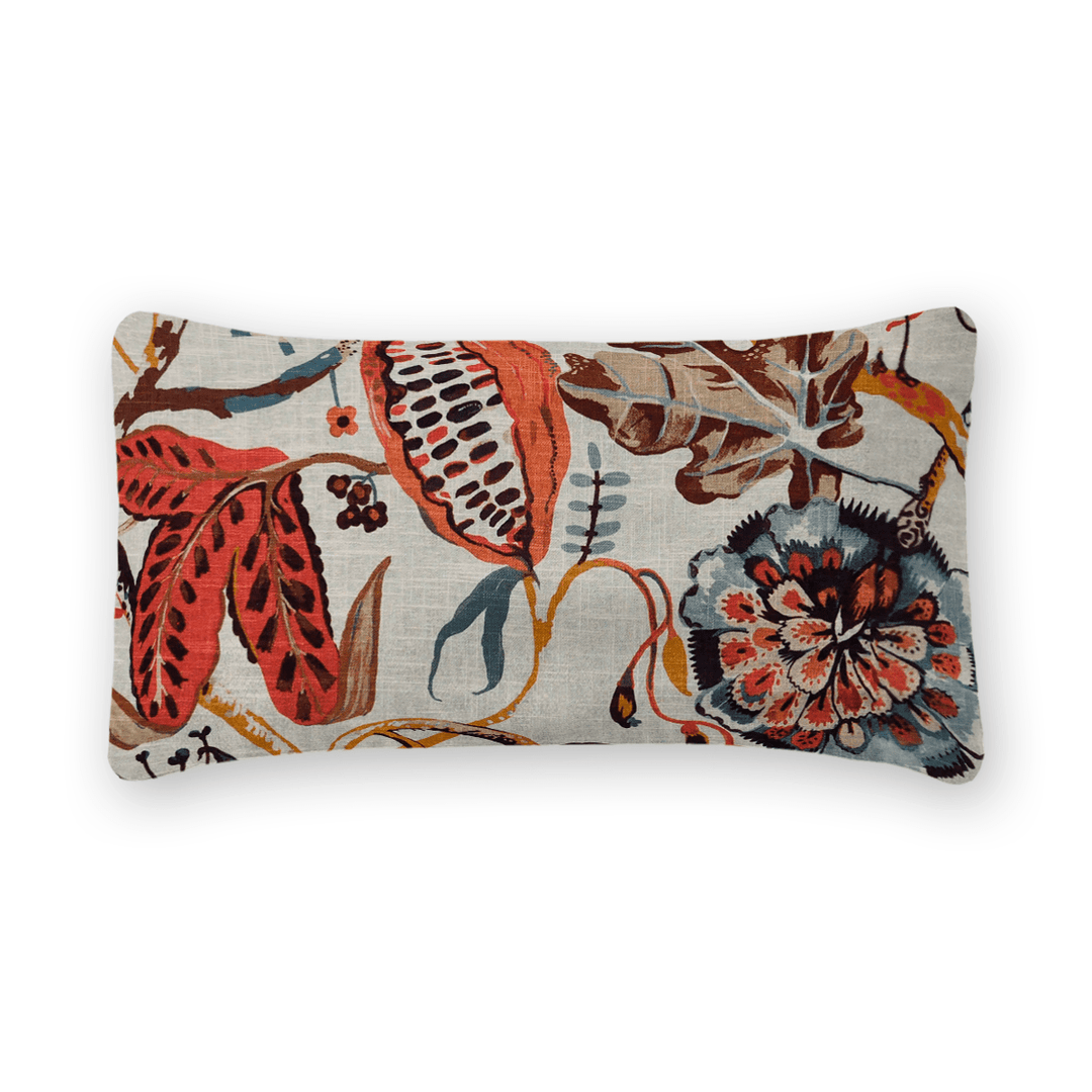 Ivory Floral Printed Fabric Lumbar Pillow