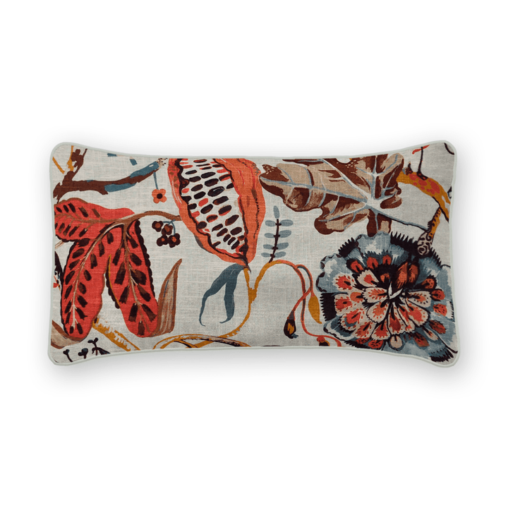 Ivory Floral Printed Fabric Lumbar Pillow