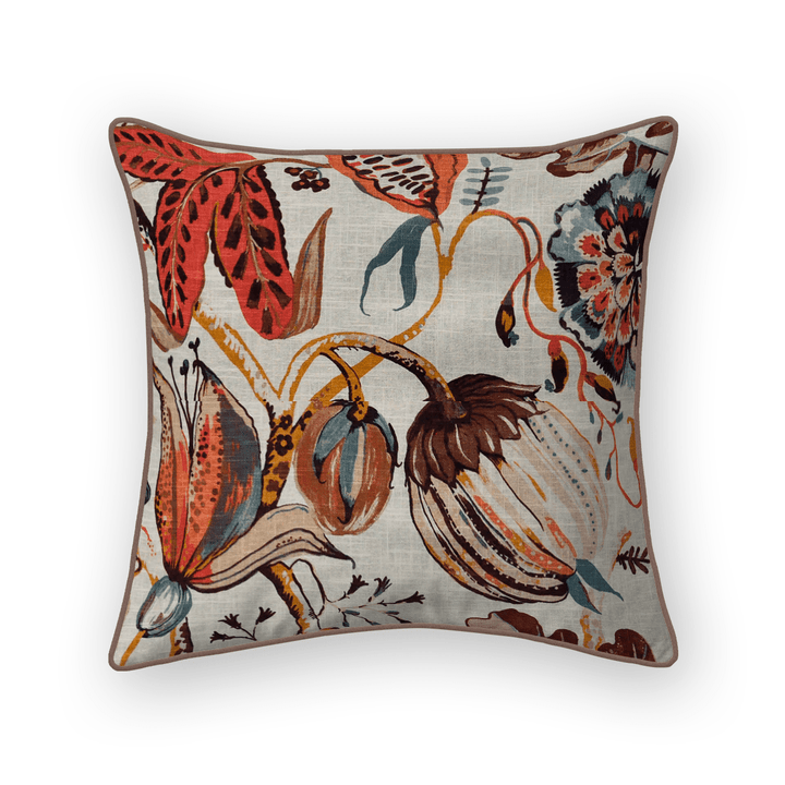 Ivory Floral Printed Fabric Throw Pillow