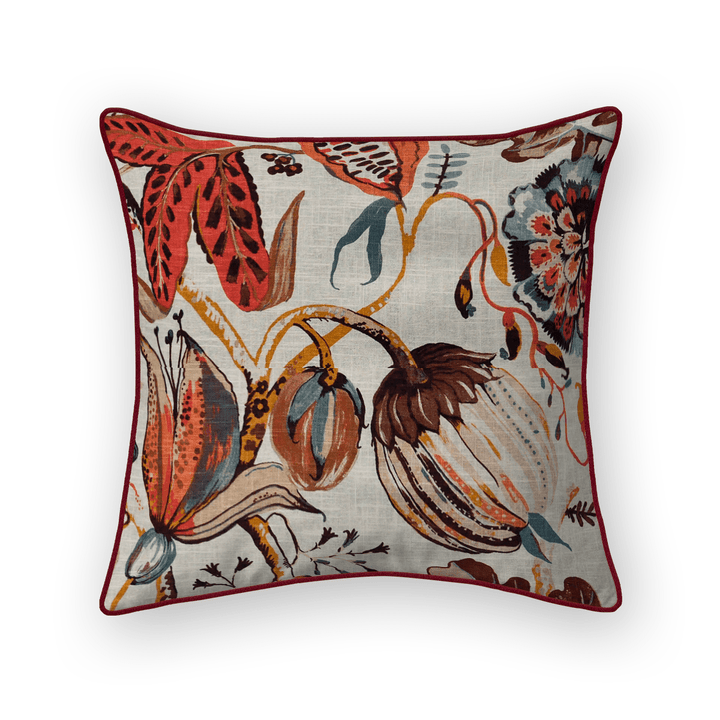 Ivory Floral Printed Fabric Throw Pillow