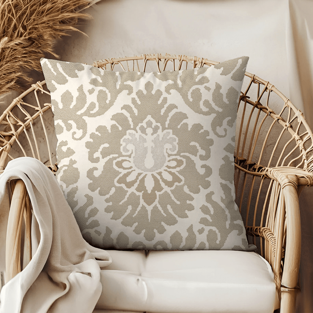 Khaki Damask Woven Throw Pillow
