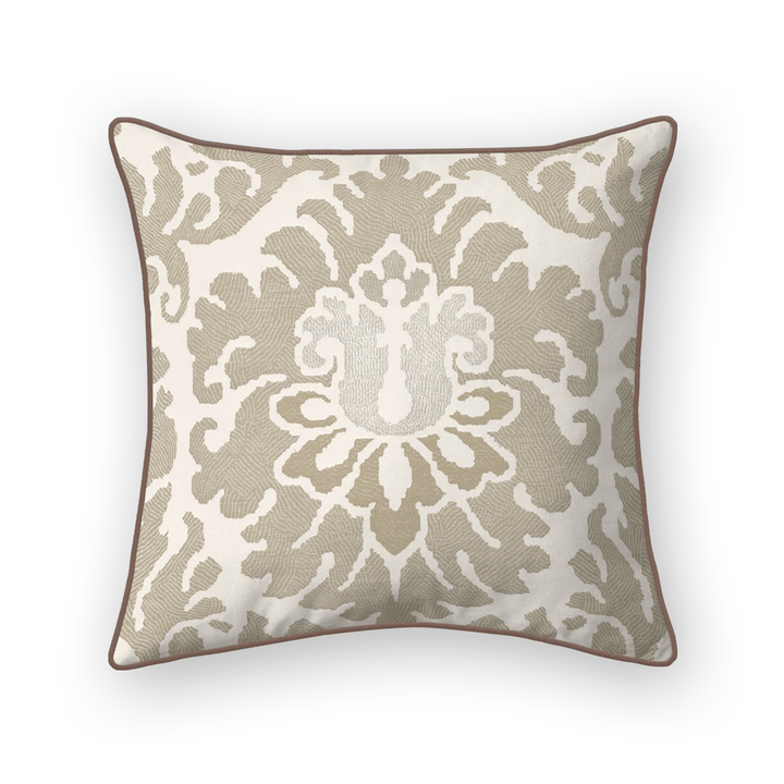 Khaki Damask Woven Throw Pillow
