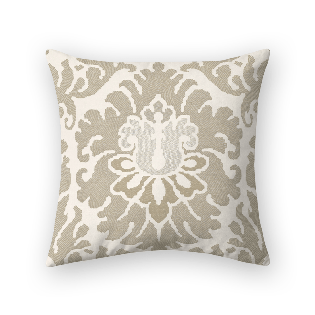 Khaki Damask Woven Throw Pillow