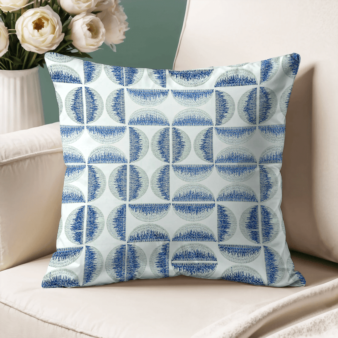 Light Geometric Embroidered Throw Pillow