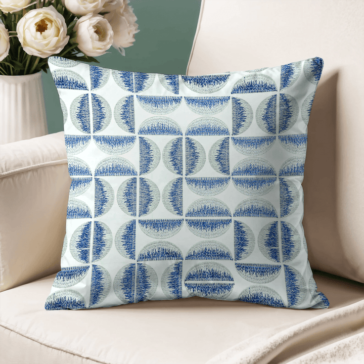Light Geometric Embroidered Throw Pillow