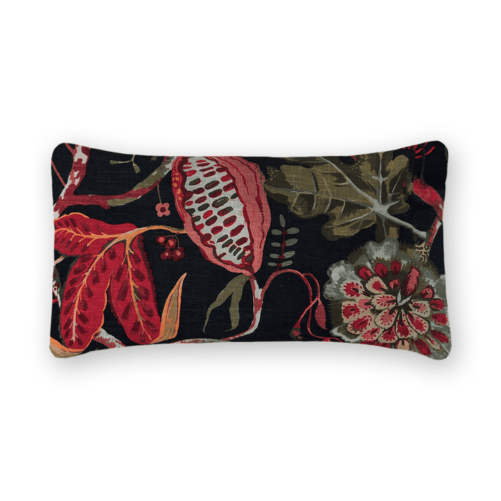 Midnight Floral Printed Fabric Lumbar Pillow