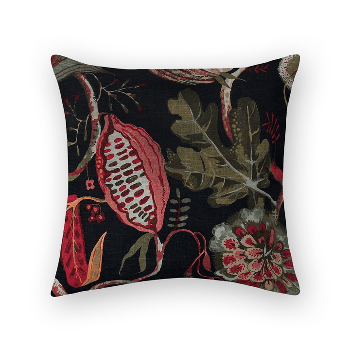 Midnight Floral Printed Fabric Throw Pillow