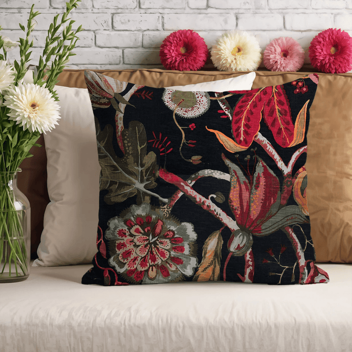 Midnight Floral Printed Fabric Throw Pillow