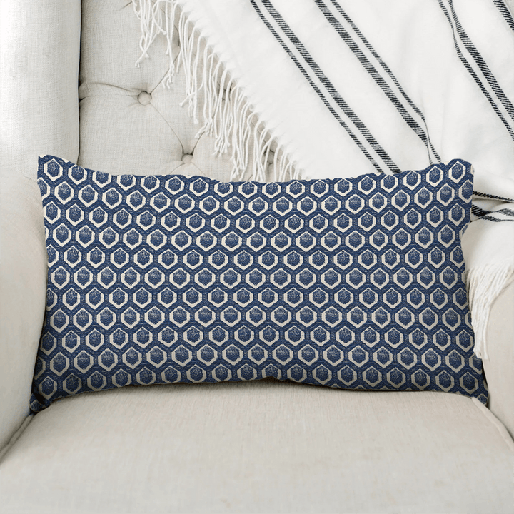 Navy Geometric Woven Lumbar Pillow