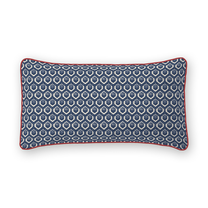 Navy Geometric Woven Lumbar Pillow