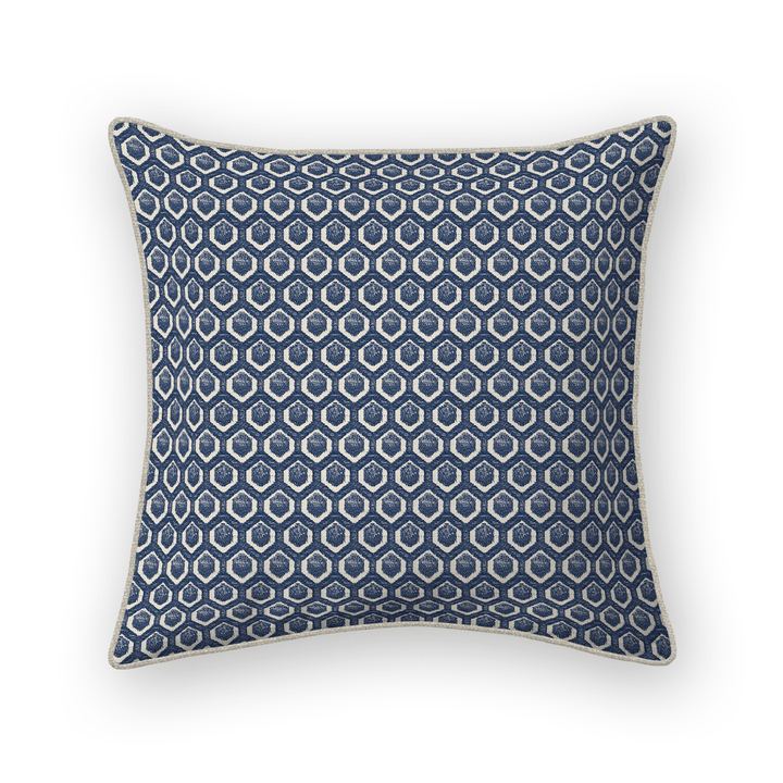 Navy Geometric Woven Throw Pillow