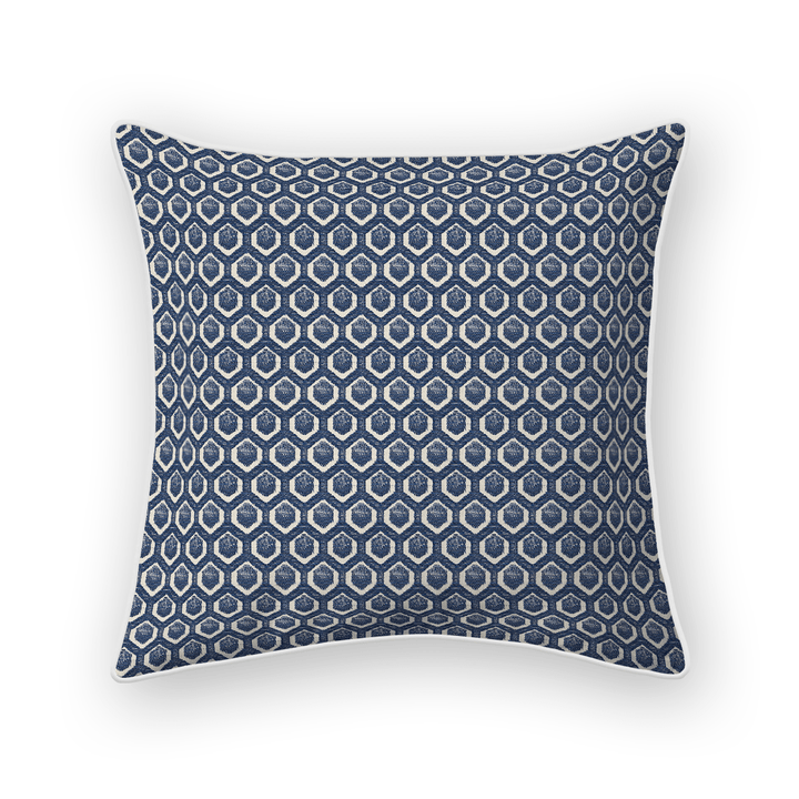 Navy Geometric Woven Throw Pillow