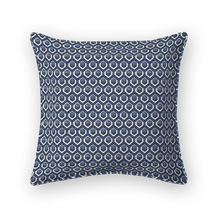 Navy Geometric Woven Throw Pillow