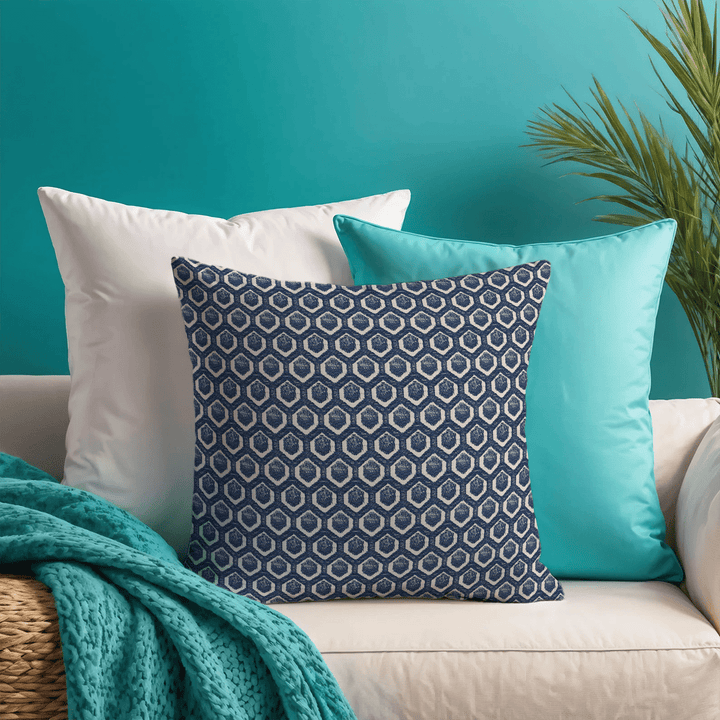 Navy Geometric Woven Throw Pillow