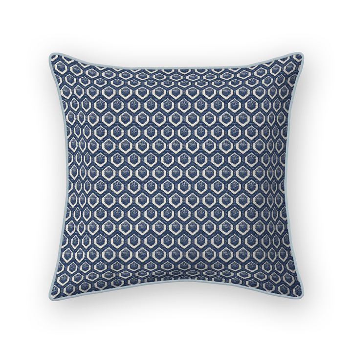 Navy Geometric Woven Throw Pillow