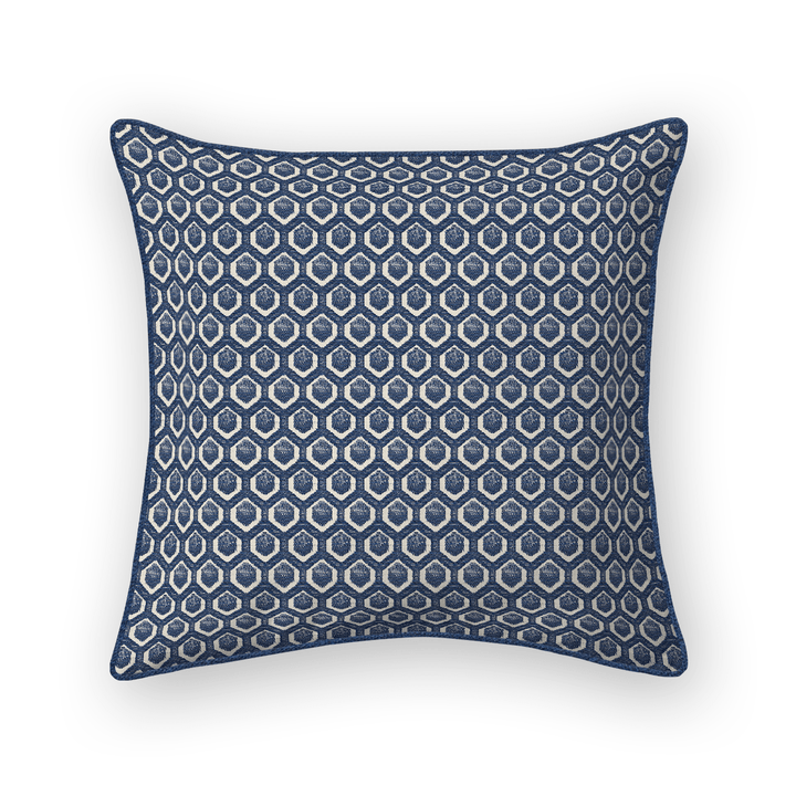Navy Geometric Woven Throw Pillow