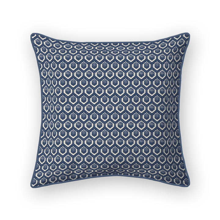 Navy Geometric Woven Throw Pillow