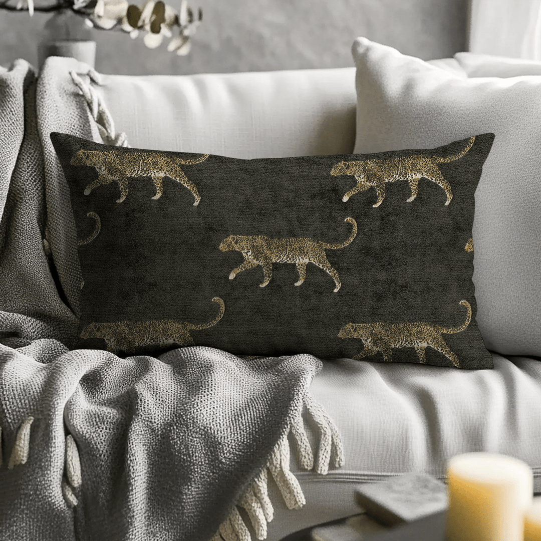 Pewter Animal Motif Chenille Lumbar Pillow