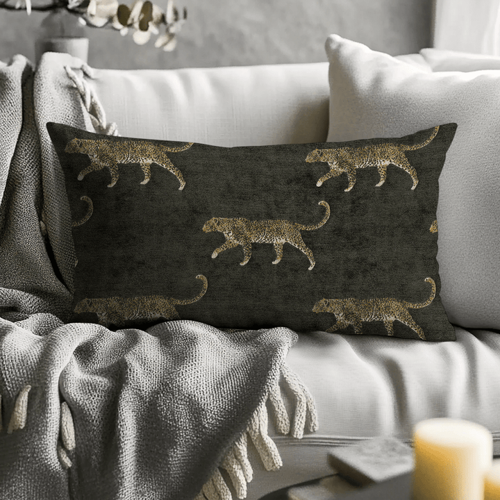 Pewter Animal Motif Chenille Lumbar Pillow