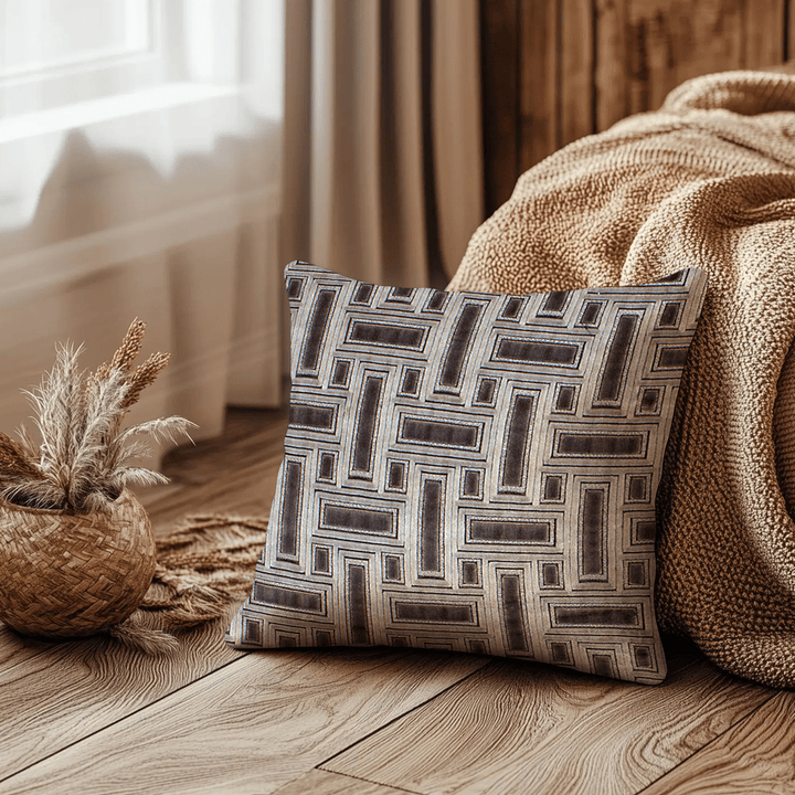 Silver Lattice Cut Velvet Throw Pillow