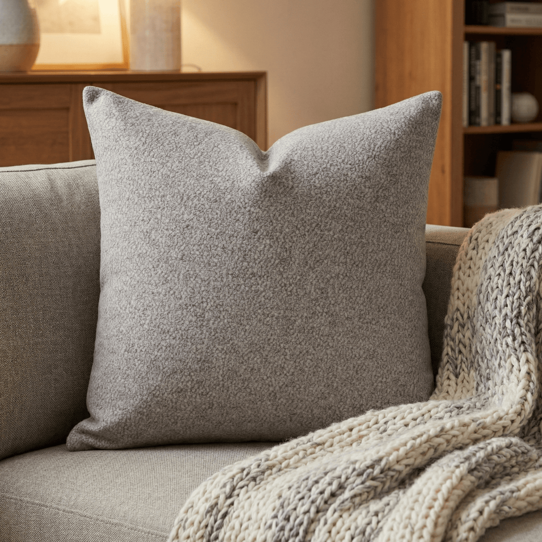 Solid Plain Boucle Throw Pillow - Summer Pewter