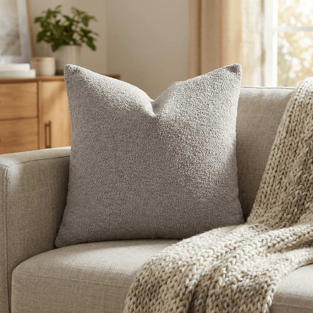 Solid Plain Boucle Throw Pillow - Summer Pewter