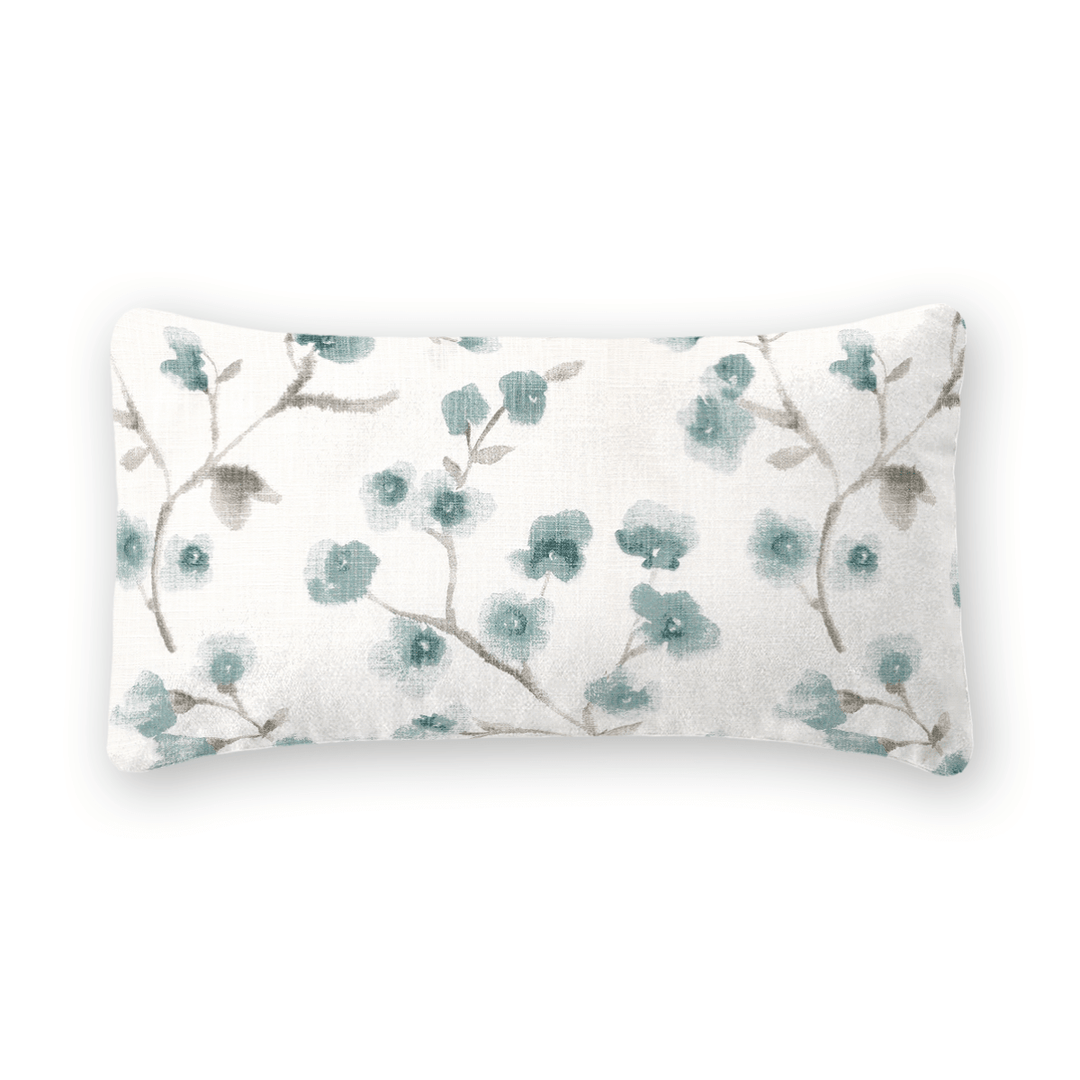 Teal Floral Printed Fabric Lumbar Pillow