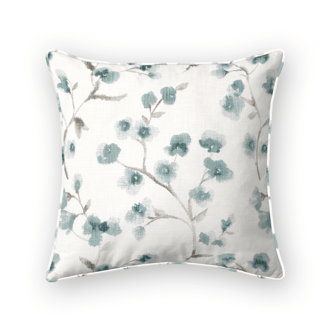 Teal Floral Printed Fabric Throw Pillow