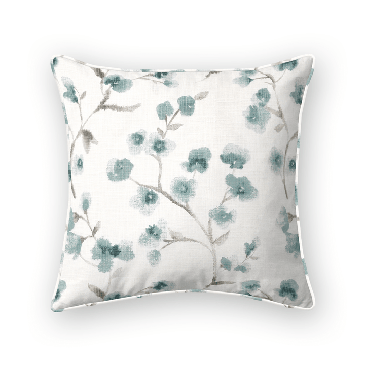 Teal Floral Printed Fabric Throw Pillow